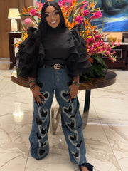 "DANIELLE" Heart Cut-Out Flared Jeans