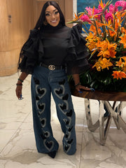 "DANIELLE" Heart Cut-Out Flared Jeans