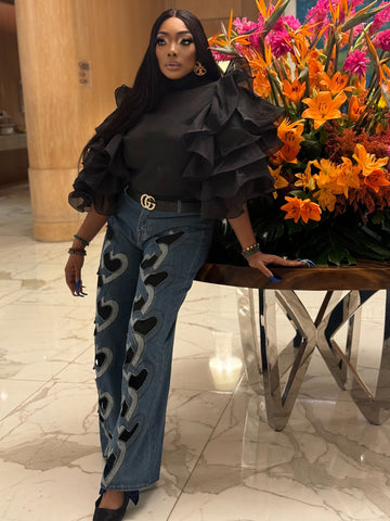 "DANIELLE" Heart Cut-Out Flared Jeans