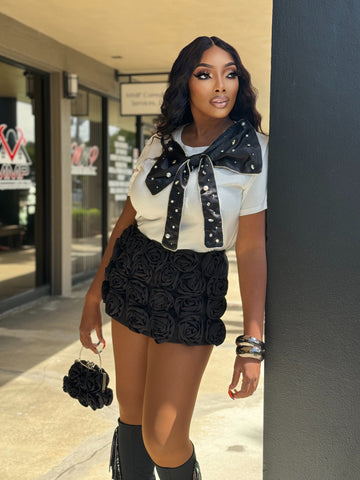 Can you call me rose Fashion Rose Patchwork Shorts -BLACK