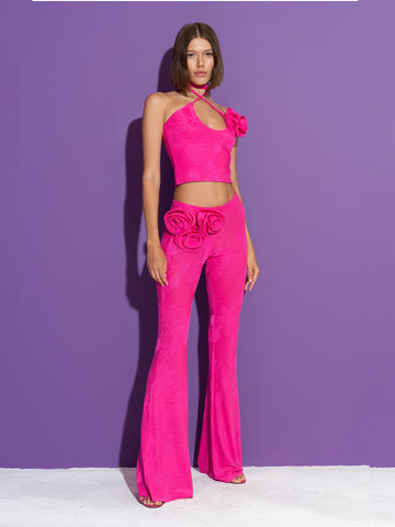 FUSCHIA ROSE-ACCENT PANTS