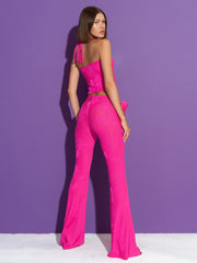 FUSCHIA ROSE-ACCENT PANTS