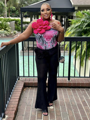 FUSCHIA ROSE-ACCENT PANTS