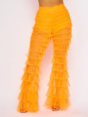 My kind a style Sheer Tulle Tiered Layered Flare Pants