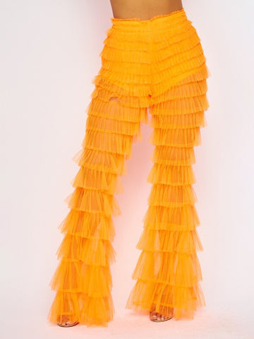 My kind a style Sheer Tulle Tiered Layered Flare Pants