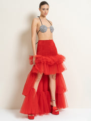 RESOLUTIONS high-low tiered ruffle tulle skirt