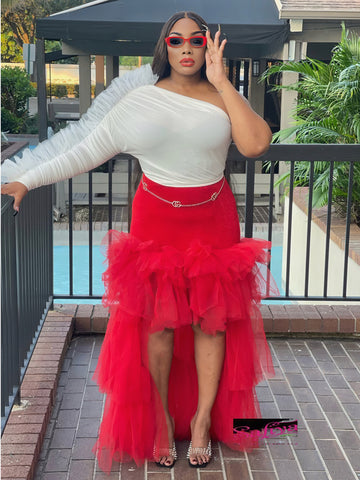 RESOLUTIONS high-low tiered ruffle tulle skirt