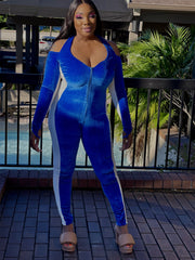 Velvet blue open shoulder jumpsuit