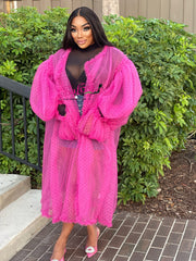 IN FULL BLOOM PUFFY SLEEVE MESH CARDIGAN