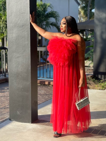 GIRL ON FIRE ruffle accent sheer DRESS