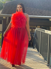 GIRL ON FIRE ruffle accent sheer DRESS