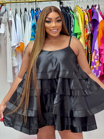 Manifesting rich tiered mini dress-black