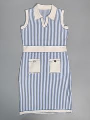 CONNIE Blue & White Striped Knit Mini Dress