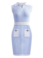 CONNIE Blue & White Striped Knit Mini Dress