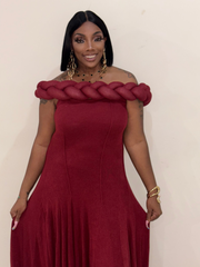 DAWN Crimson Majesty Off-Shoulder Gown