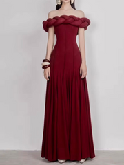 DAWN Crimson Majesty Off-Shoulder Gown