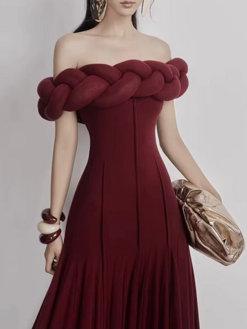 DAWN Crimson Majesty Off-Shoulder Gown