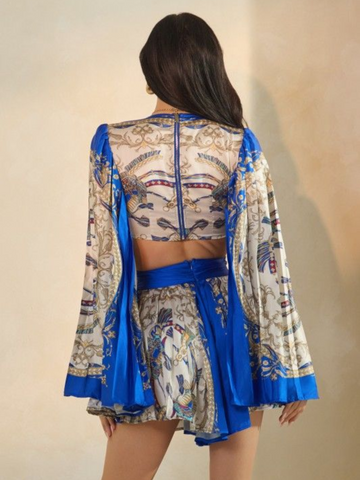 ELIZA Pleated Long Wide Sleeve Romper