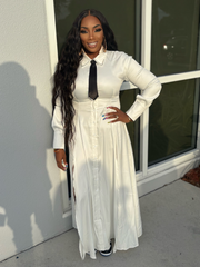 Elizabeth Lapel Long Sleeve Slit Maxi Dress