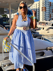 SARA Blue Gingham Halter Maxi Dress