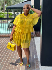 GLAM frill Ethereal Cascading shirt dress