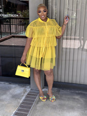 GLAM frill Ethereal Cascading shirt dress