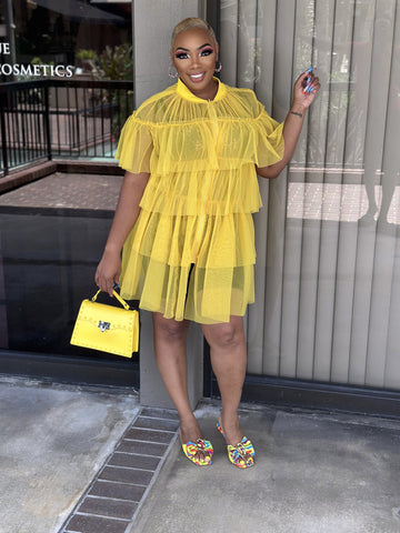 GLAM frill Ethereal Cascading shirt dress