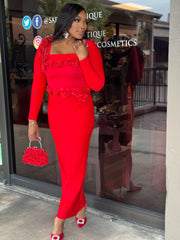 ARI Floral Applique Crop Top and Skirt Set