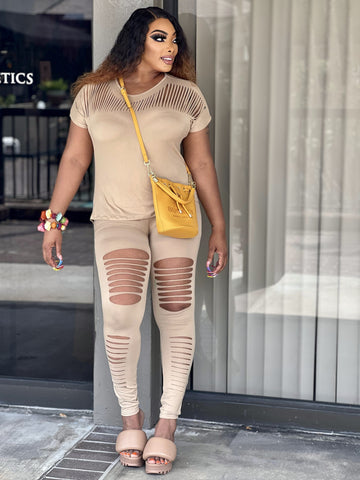 ENTICING nude Top And Legging Set