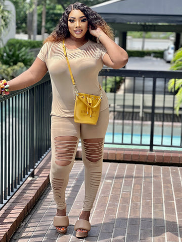 ENTICING nude Top And Legging Set