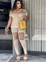 ENTICING nude Top And Legging Set