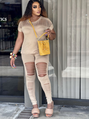 ENTICING nude Top And Legging Set