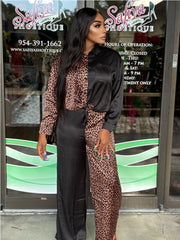"Lakiesha' Half Animal Print And Half Solid Top And Pants Set