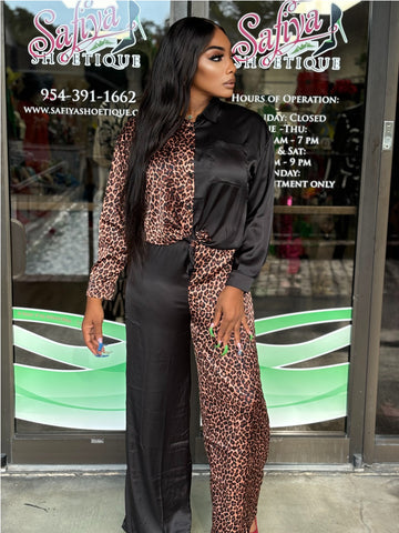 "Lakiesha' Half Animal Print And Half Solid Top And Pants Set