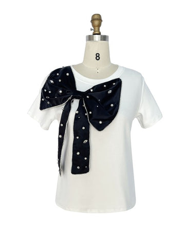 RHINESTONES JEWELED BOWKNOT TEE