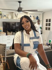 "Tasha" White And Denim Jogger Set