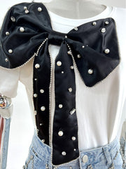 RHINESTONES JEWELED BOWKNOT TEE