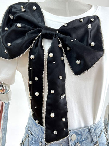 RHINESTONES JEWELED BOWKNOT TEE