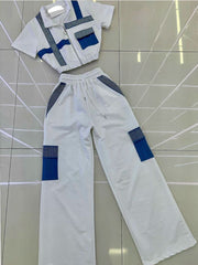 "Tasha" White And Denim Jogger Set