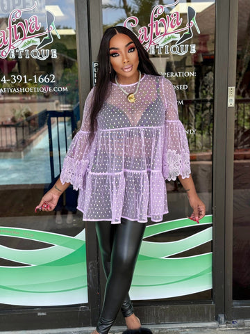Violet MESH POLKA DOT BABY DOLL SEE THROUGH TUNIC TOP
