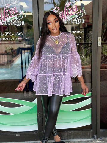 Violet MESH POLKA DOT BABY DOLL SEE THROUGH TUNIC TOP