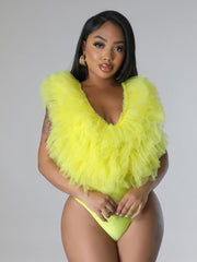 Ruffle me bodysuit top-yellow
