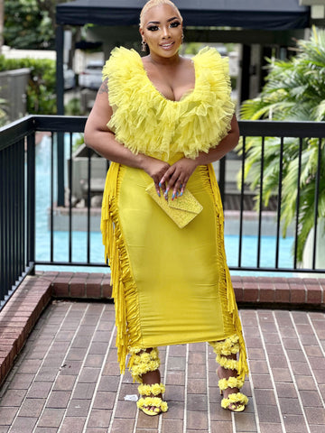 Ruffle me bodysuit top-yellow