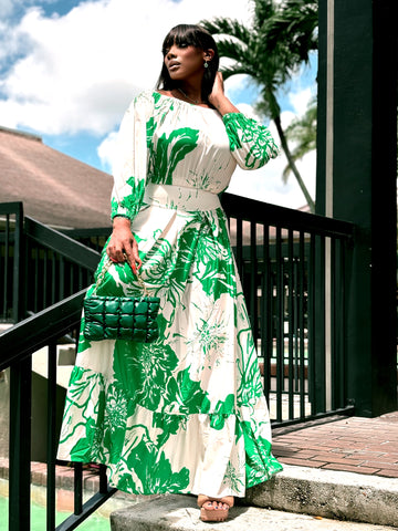 JASMINE OFF SHOULDER TOP AND MAXI SKIRT SET-green