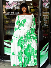 JASMINE OFF SHOULDER TOP AND MAXI SKIRT SET-green