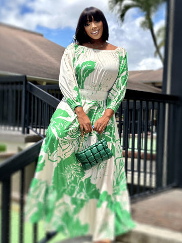 JASMINE OFF SHOULDER TOP AND MAXI SKIRT SET-green