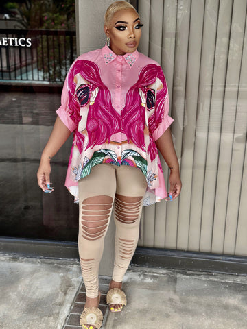 SOFIE PINK rhinestone collar top