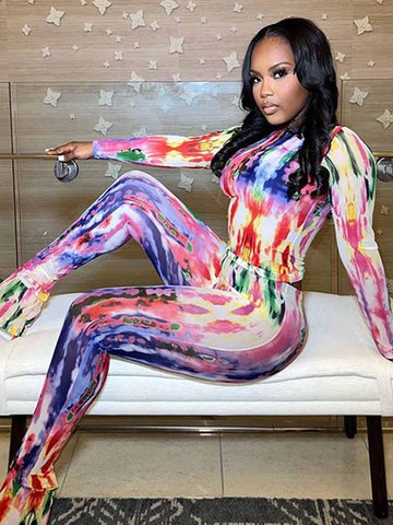 POPSTAR Long Sleeve Multi Color Top and Pants Set