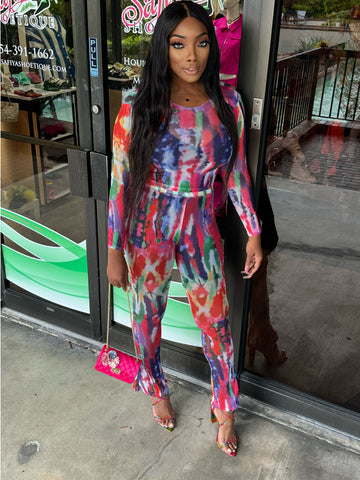 POPSTAR Long Sleeve Multi Color Top and Pants Set