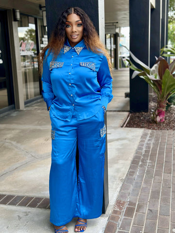 MISS INDEPENDENT satin 2 PIECE PANTS set